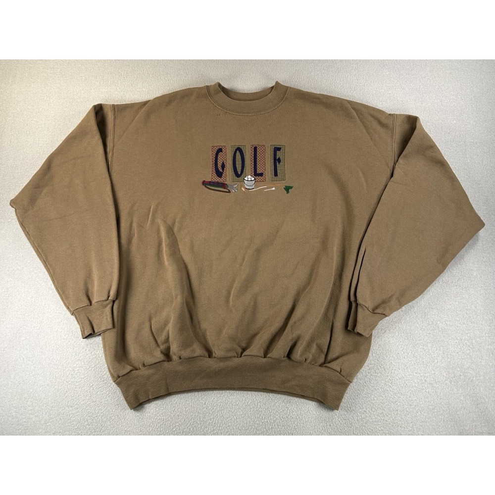 VTG Embroidered Golf Crewneck Sweatshirt 90s Grandpa Size EXTRA LARGE Brown
